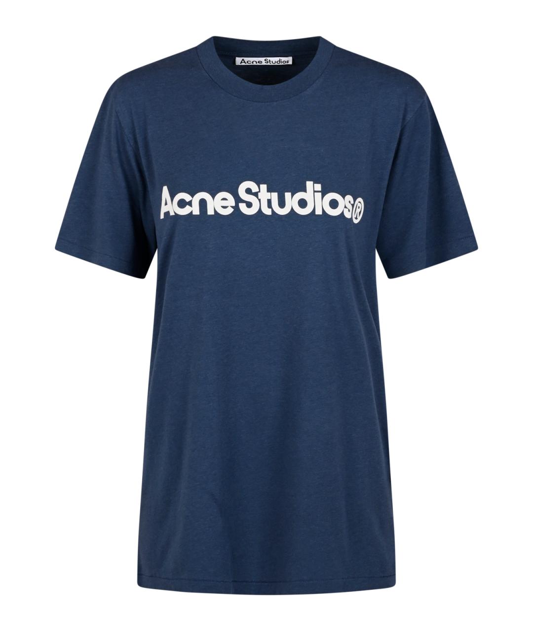 ACNE STUDIOS Темно-синяя хлопковая футболка, фото 1