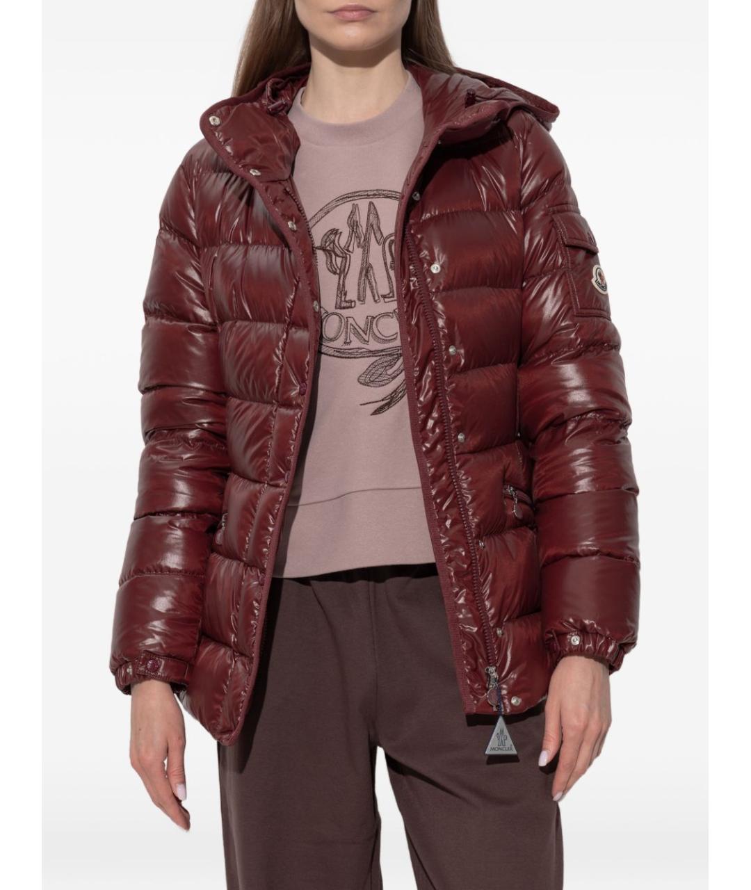 MONCLER Бордовый полиамидовый пуховик, фото 5