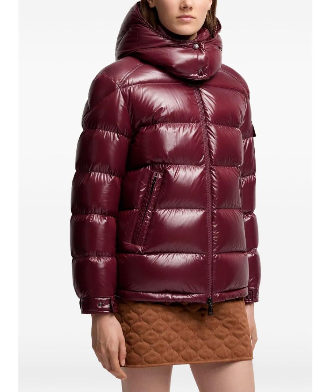 MONCLER Бордовый полиамидовый пуховик, фото 3