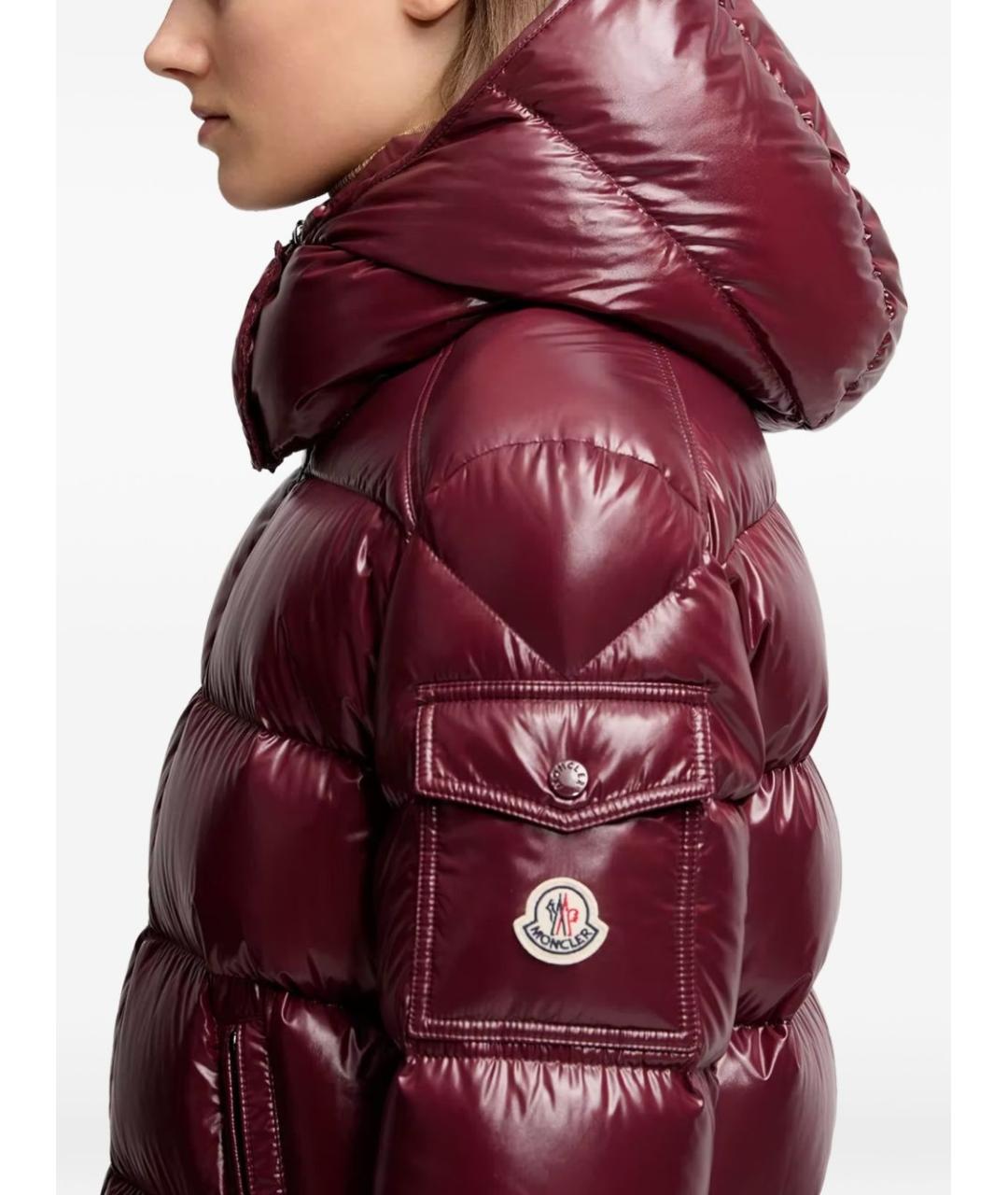 MONCLER Бордовый полиамидовый пуховик, фото 5