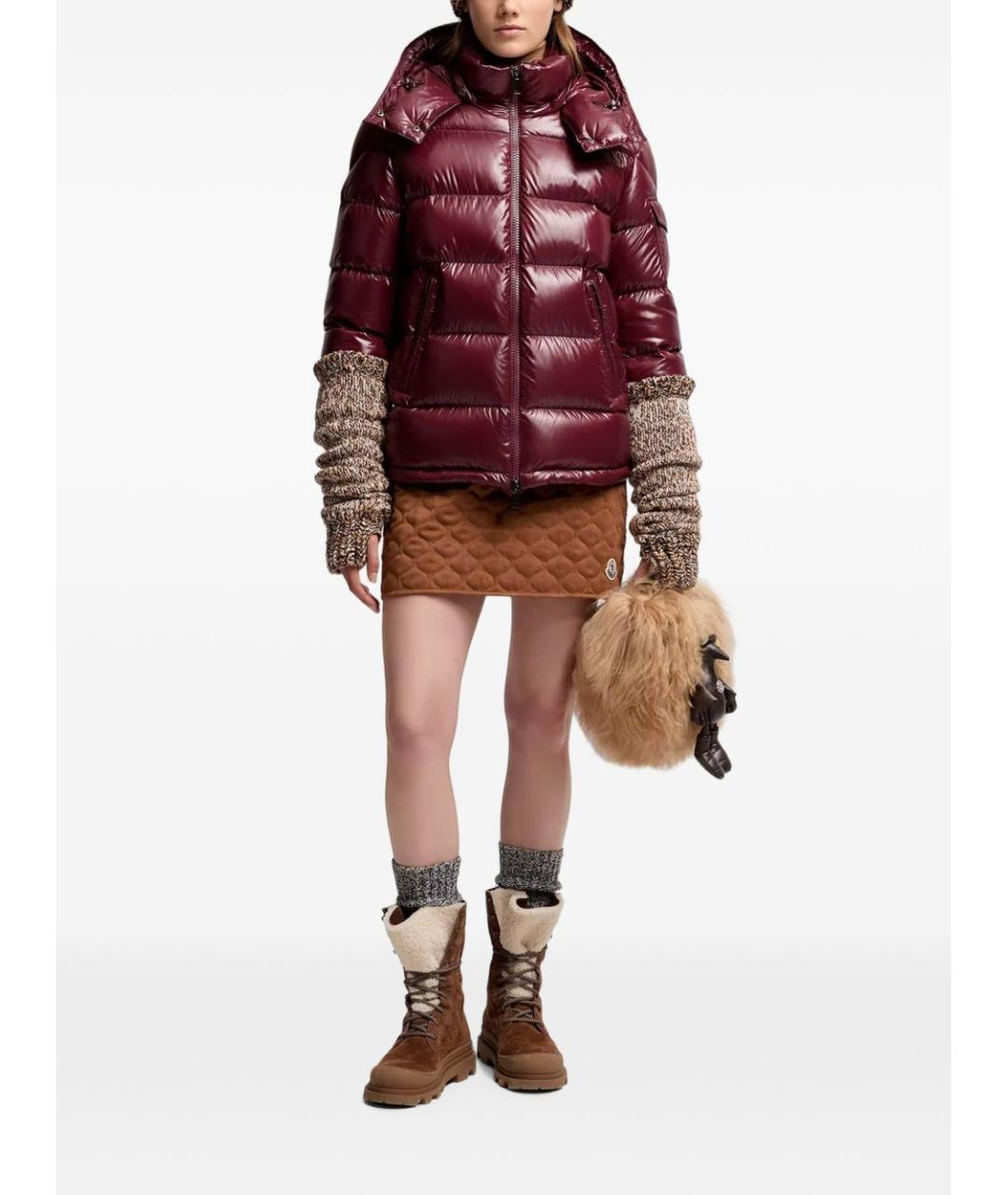MONCLER Бордовый полиамидовый пуховик, фото 2