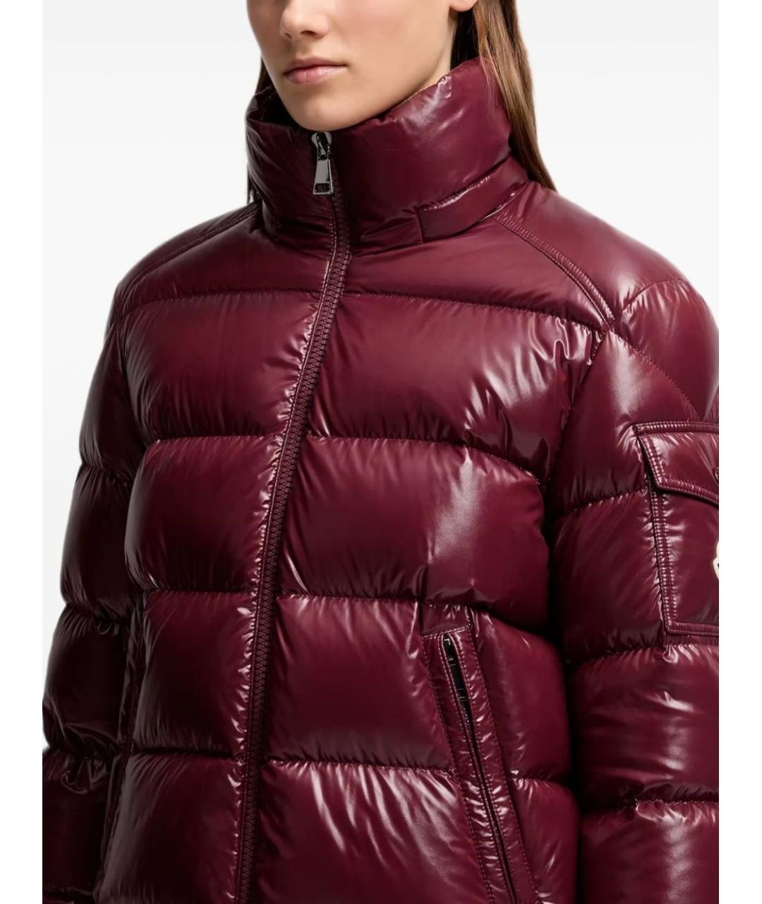MONCLER Бордовый полиамидовый пуховик, фото 6