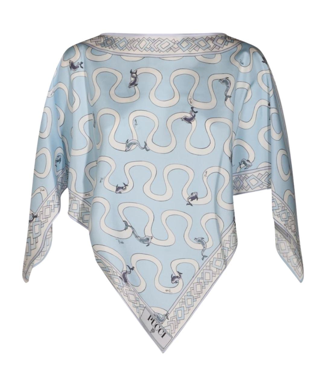 EMILIO PUCCI Голубая шелковая блузы, фото 1
