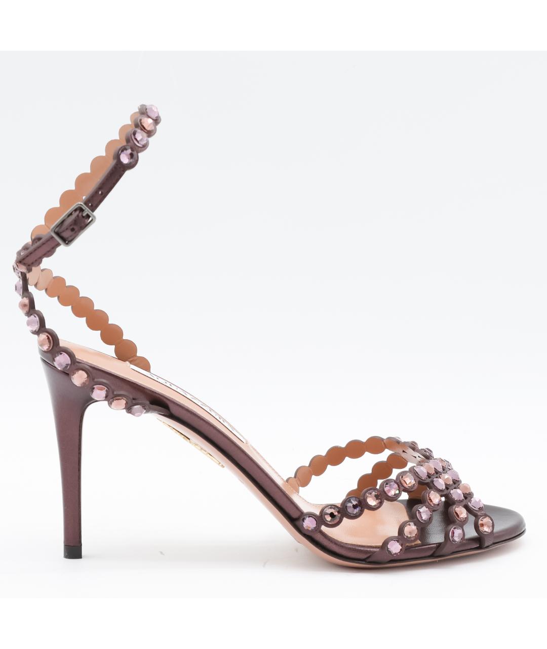 AQUAZZURA Бордовые кожаные босоножки, фото 5