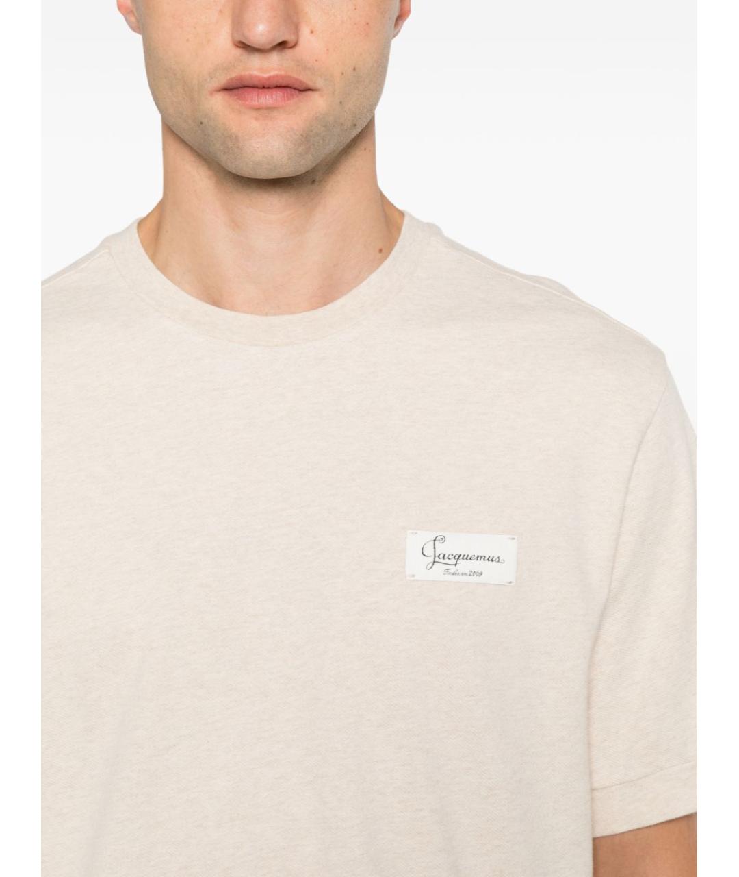JACQUEMUS Бежевая хлопковая футболка, фото 3