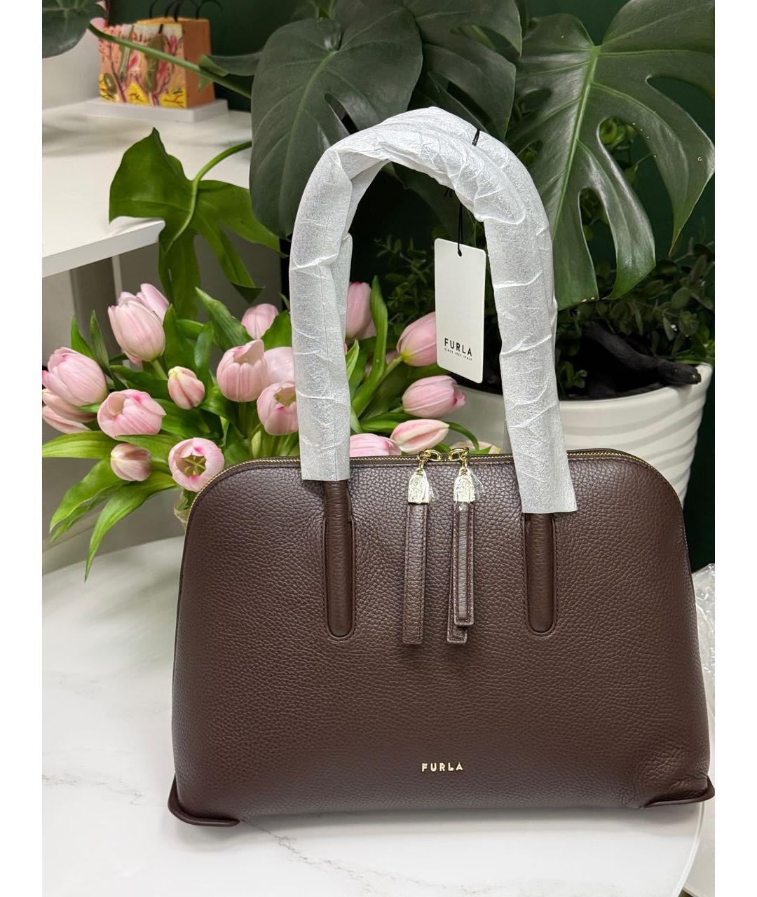 FURLA Коричневая кожаная сумка тоут, фото 6