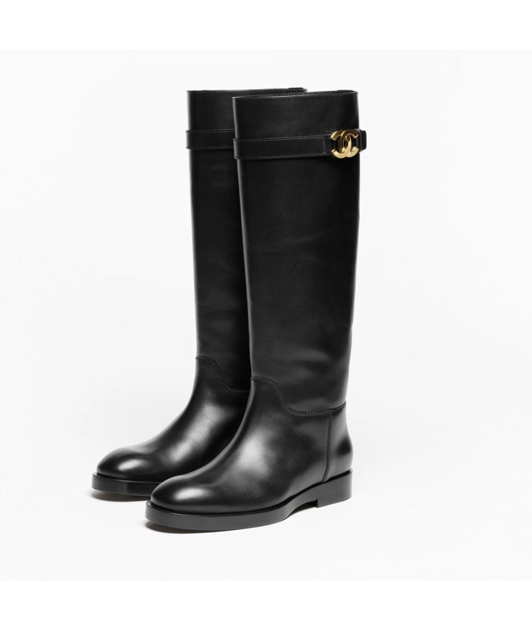 CHANEL Черные кожаные сапоги, фото 2