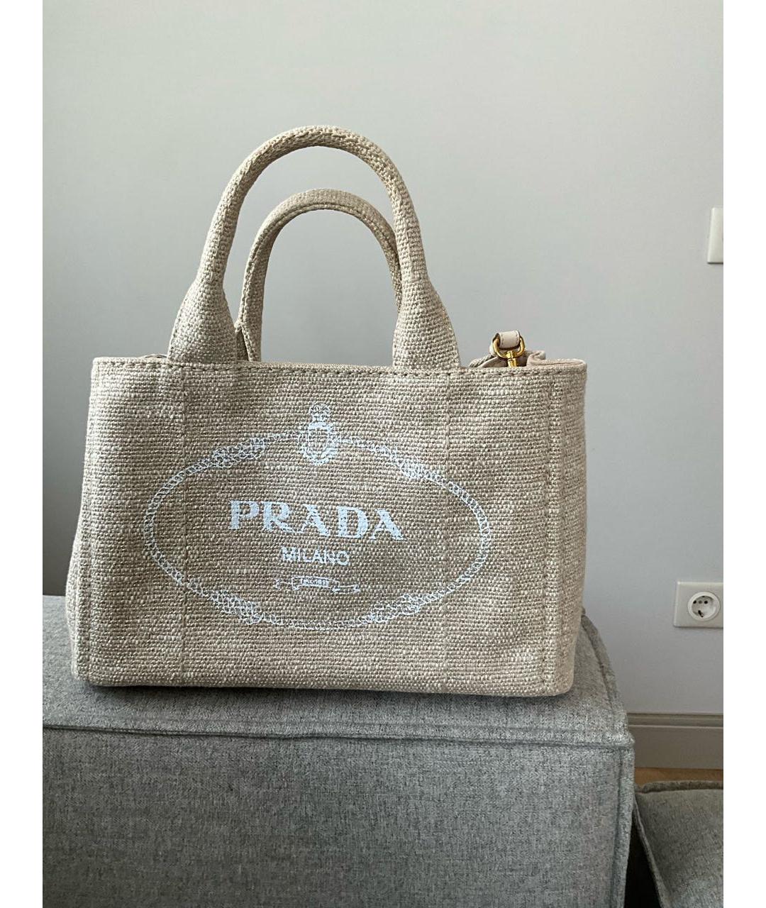 PRADA Бежевая тканевая сумка тоут, фото 5