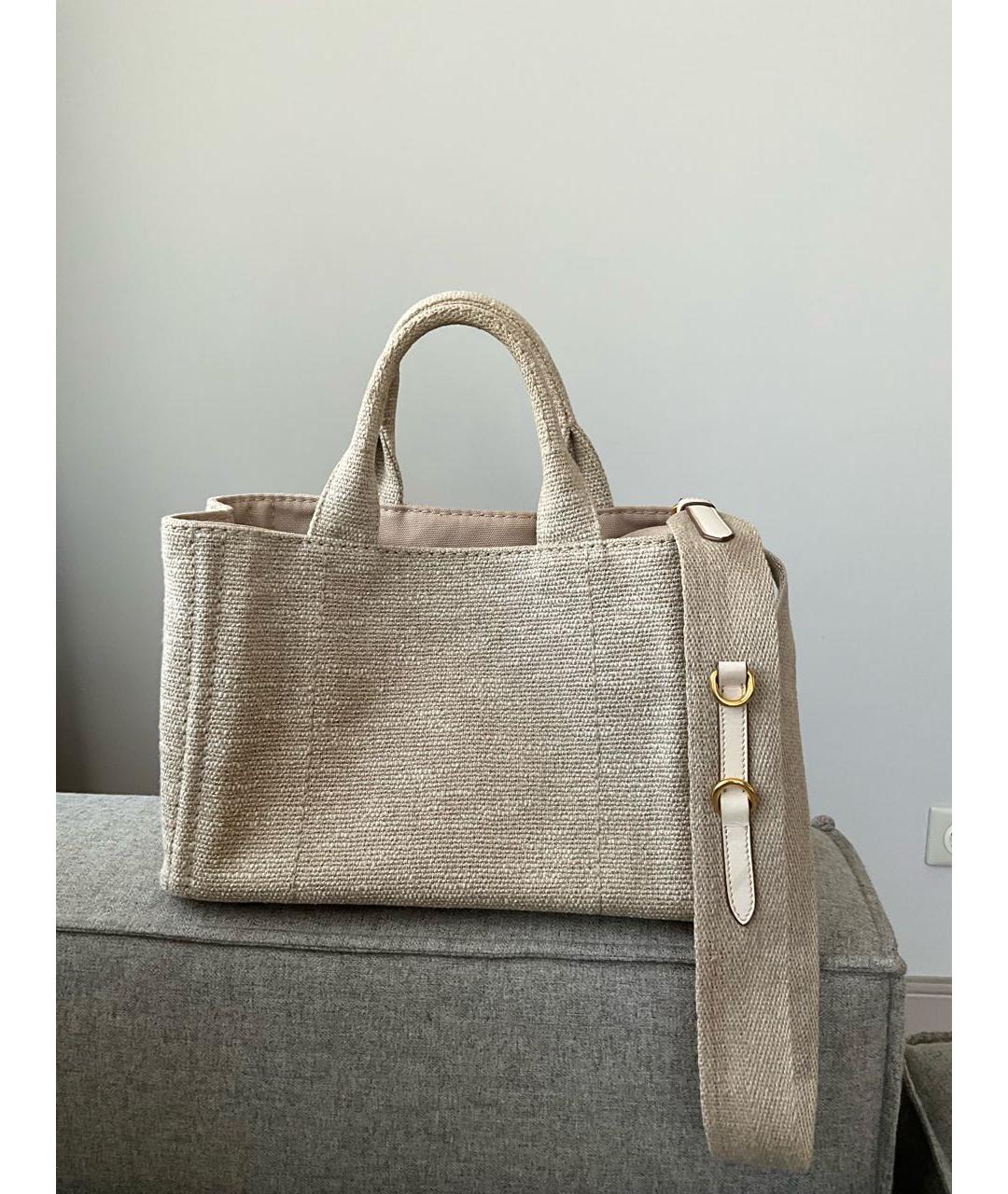 PRADA Бежевая тканевая сумка тоут, фото 3