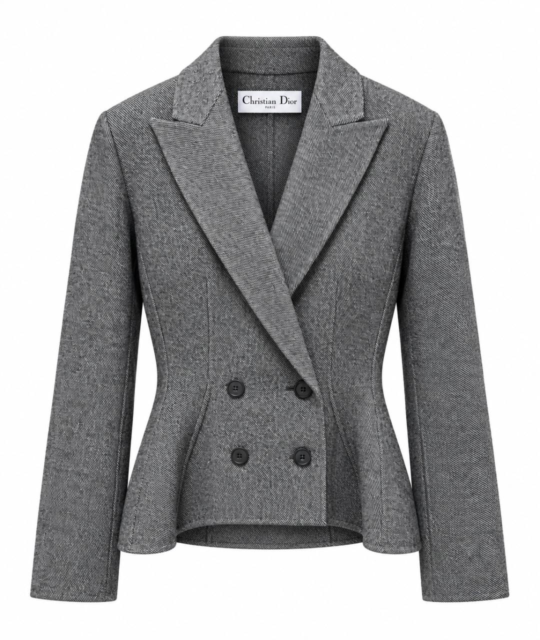 CHRISTIAN DIOR Серый шерстяной жакет/пиджак, фото 10