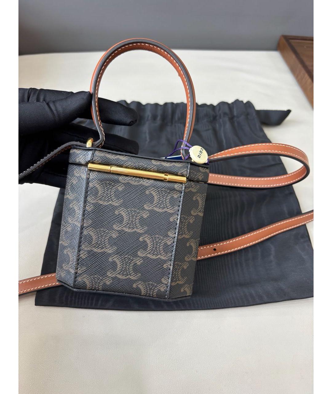 CELINE Коричневая сумка с короткими ручками из канвы, фото 4