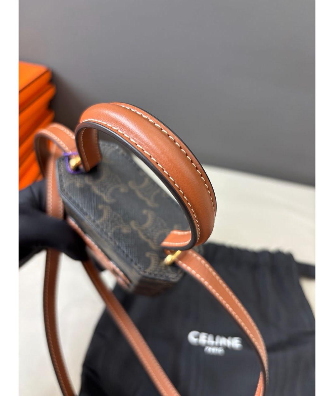 CELINE Коричневая сумка с короткими ручками из канвы, фото 6