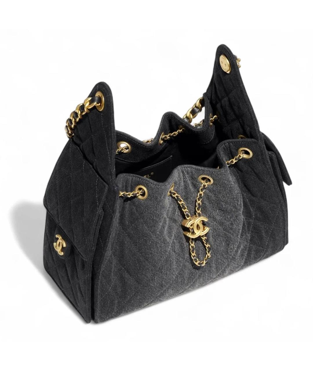 CHANEL Черная деним сумка тоут, фото 4