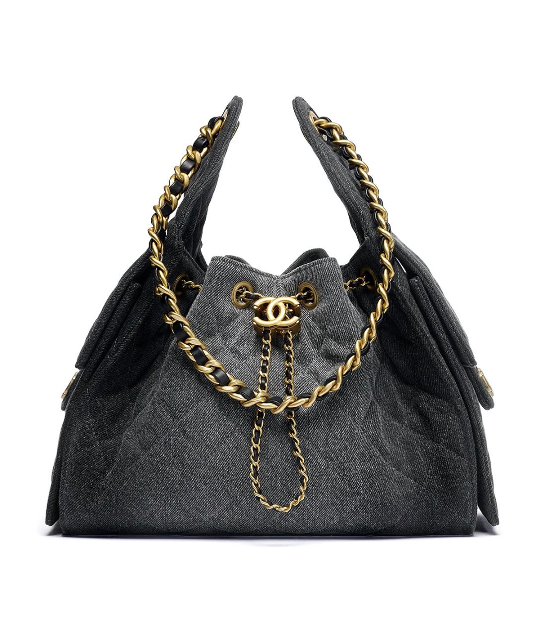 CHANEL Черная деним сумка тоут, фото 8