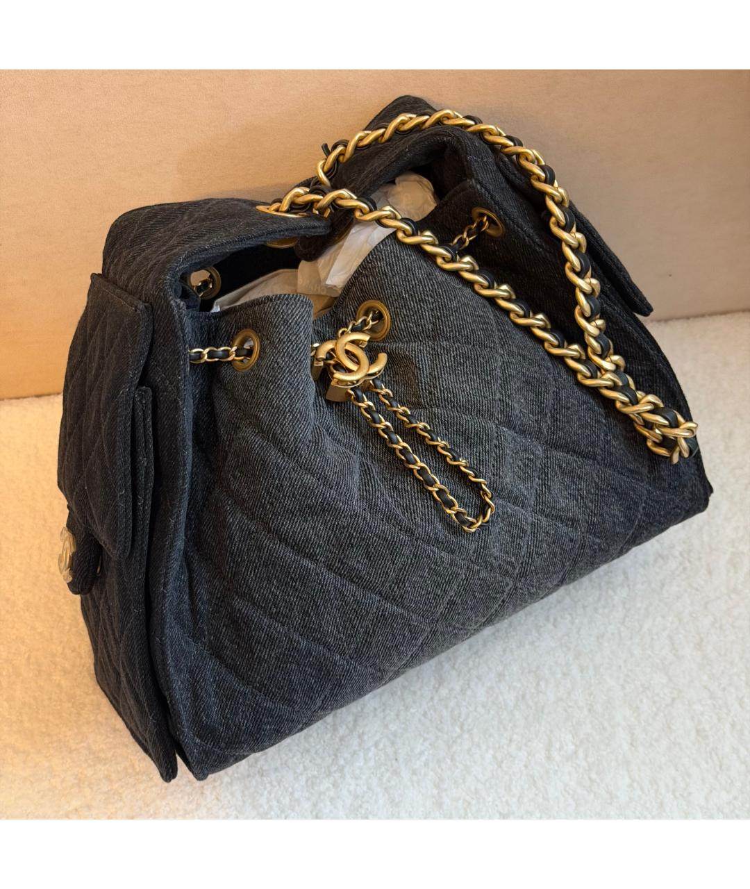 CHANEL Черная деним сумка тоут, фото 5