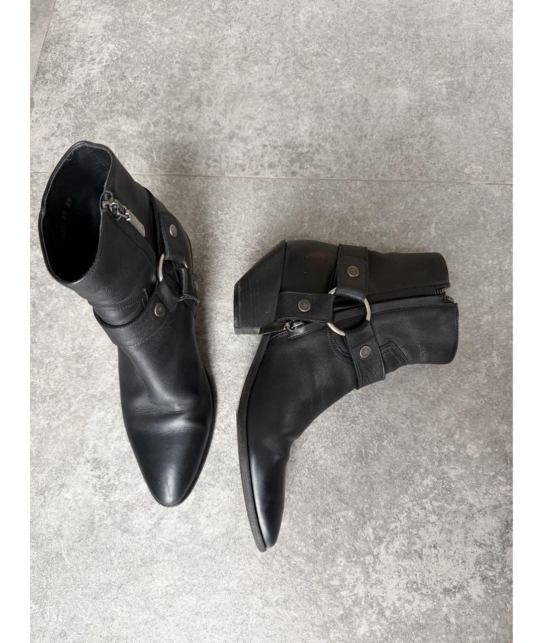 SAINT LAURENT Черные кожаные полусапоги, фото 6