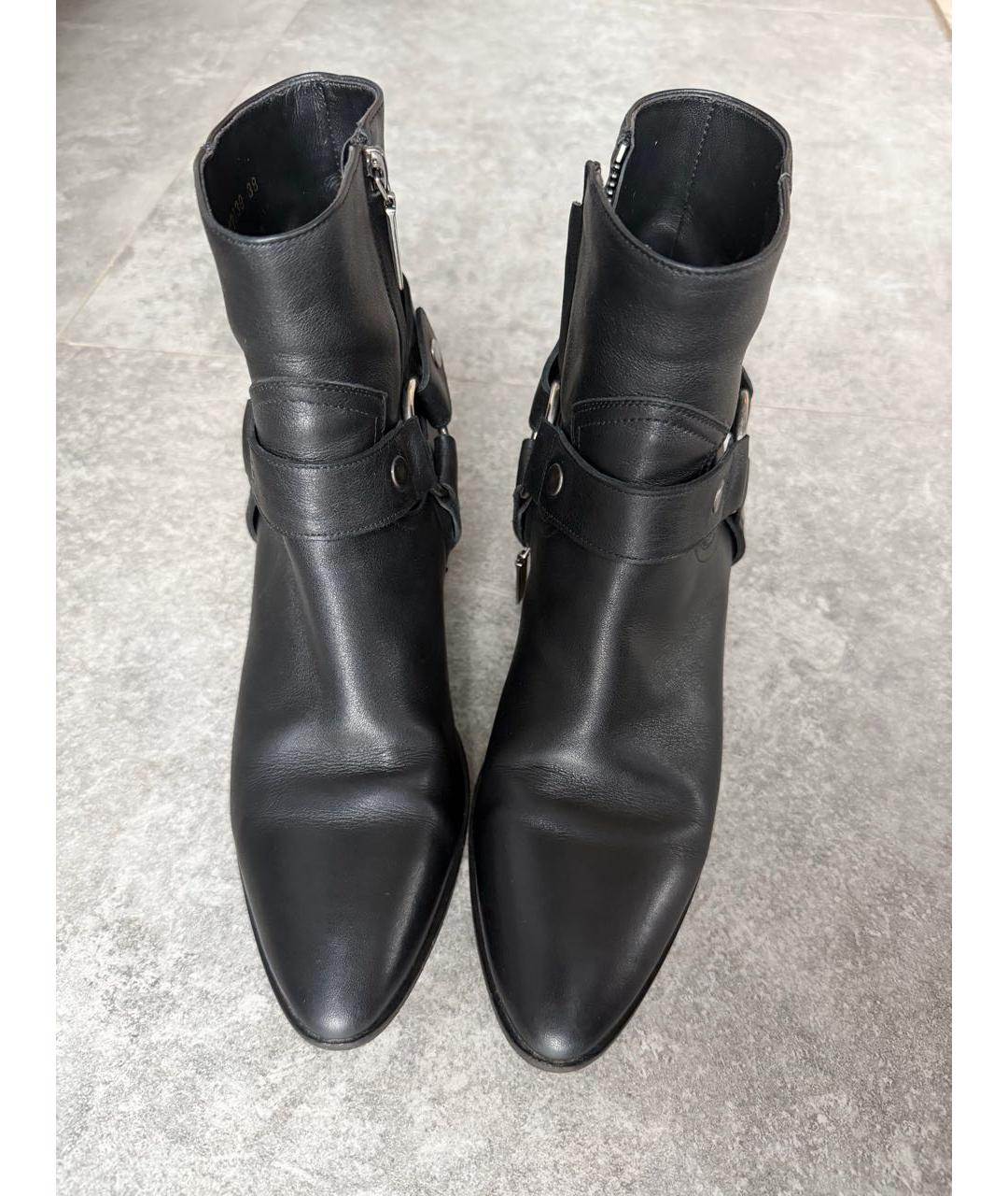 SAINT LAURENT Черные кожаные полусапоги, фото 2