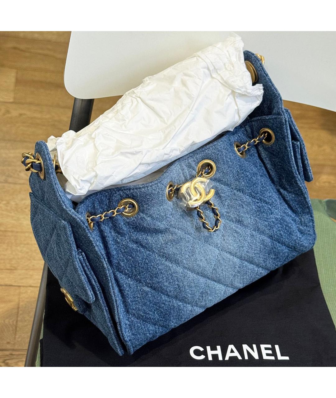 CHANEL Синяя деним сумка тоут, фото 5