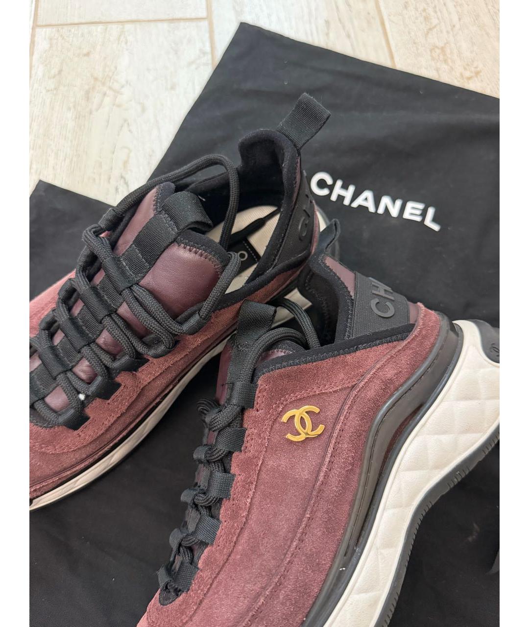 CHANEL Бордовые замшевые кроссовки, фото 2