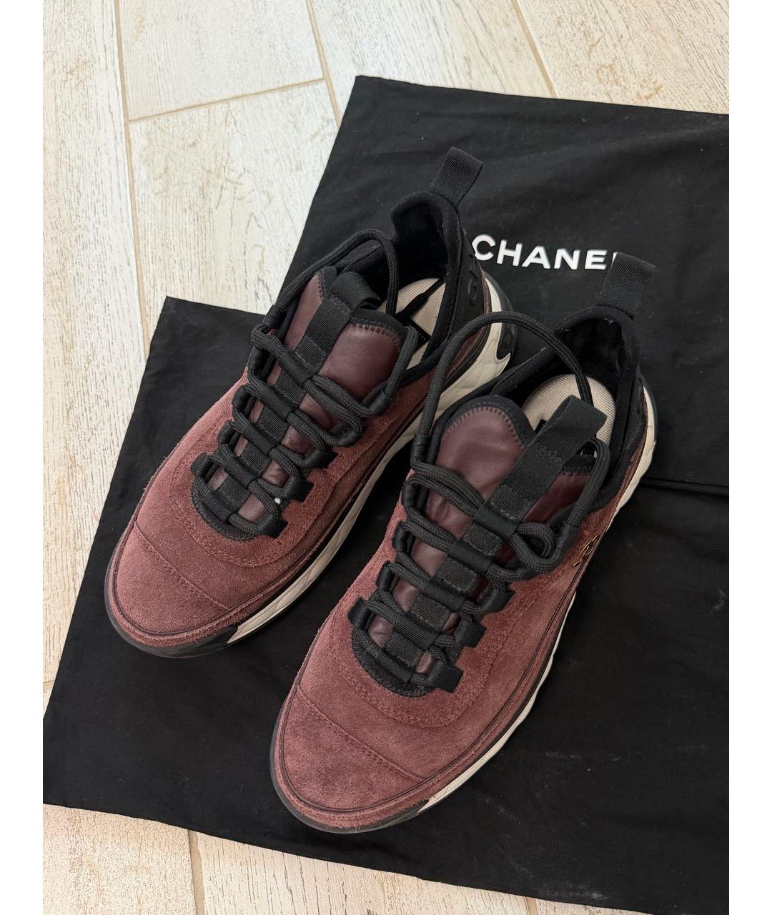 CHANEL Бордовые замшевые кроссовки, фото 3