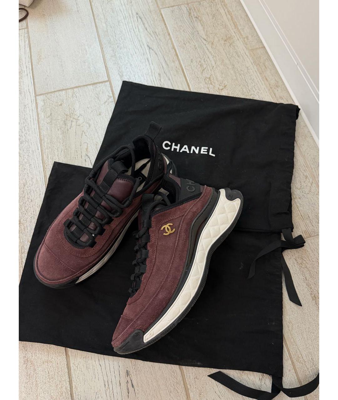 CHANEL Бордовые замшевые кроссовки, фото 8