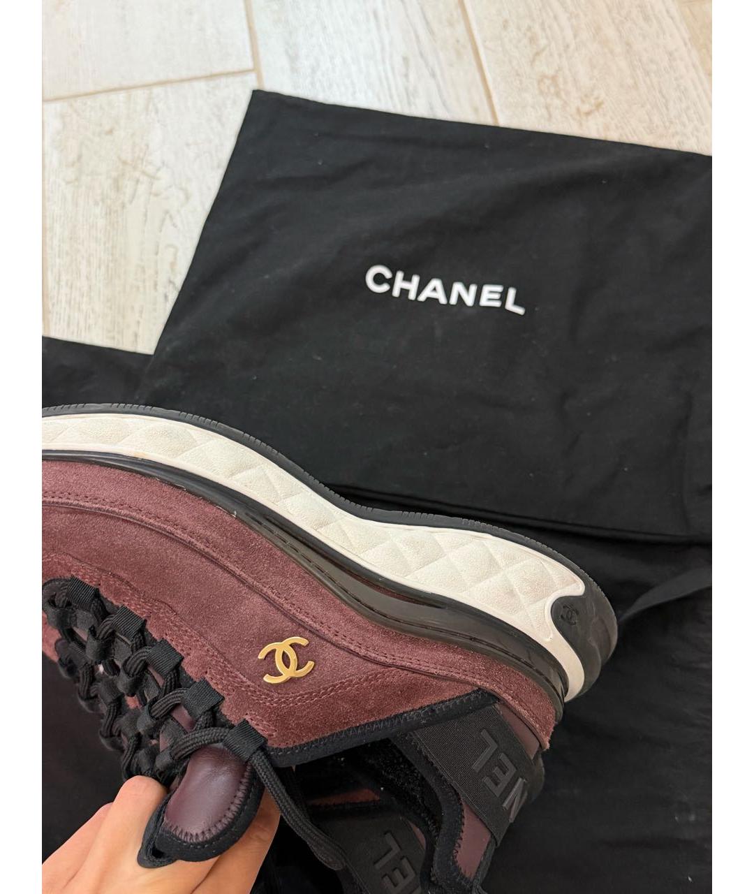 CHANEL Бордовые замшевые кроссовки, фото 5