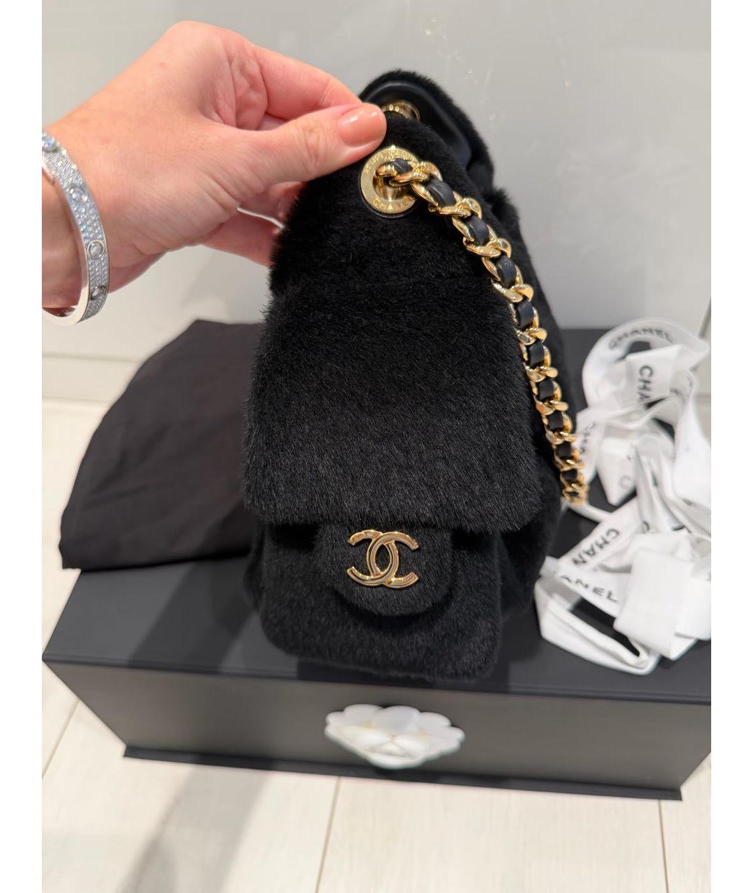 CHANEL Черная меховая сумка через плечо, фото 4