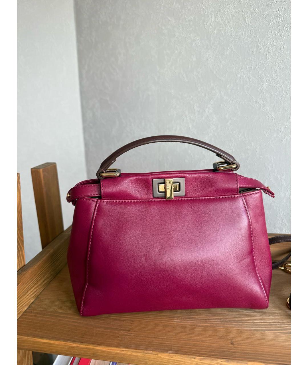 FENDI Бордовая кожаная сумка через плечо, фото 3