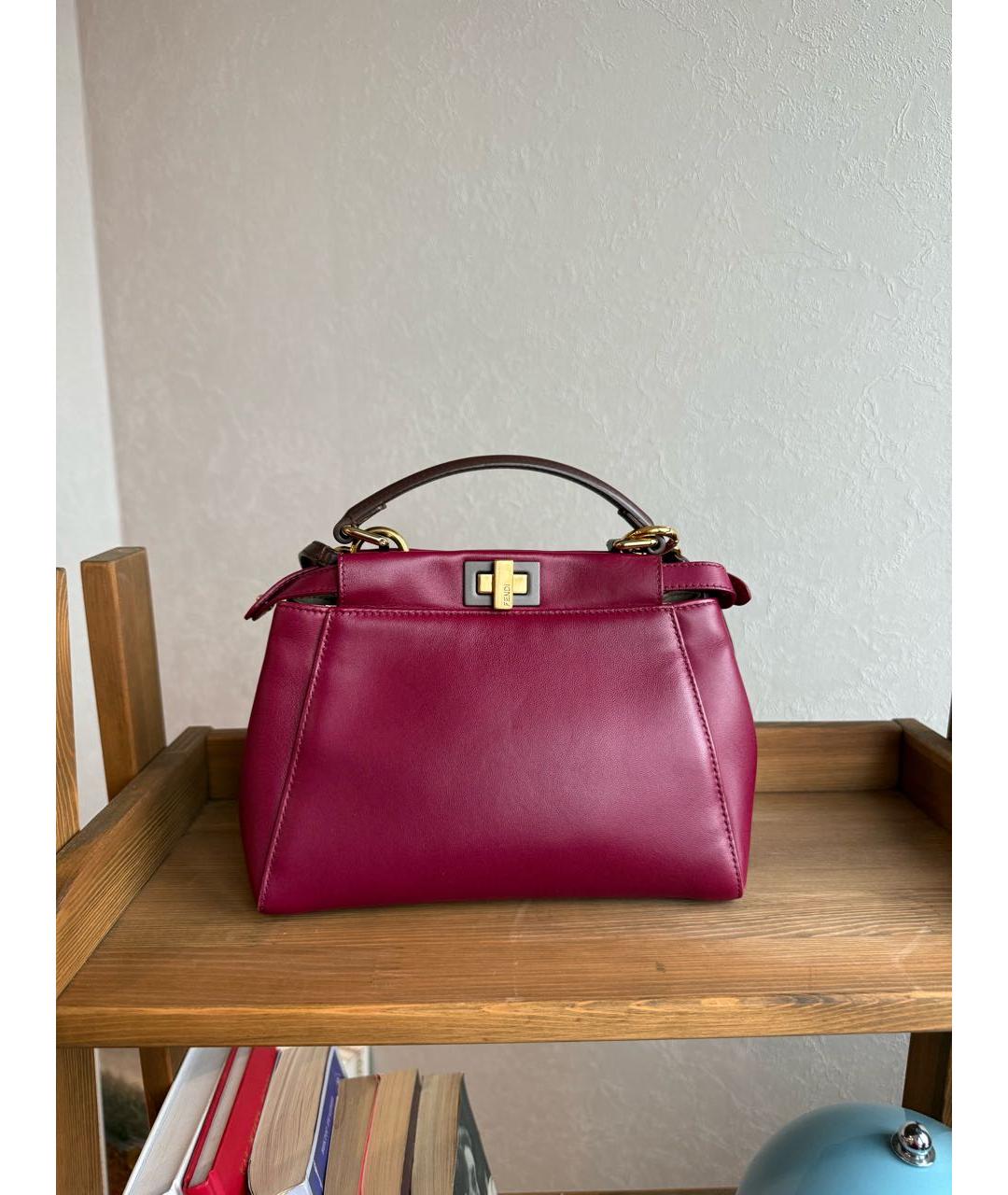 FENDI Бордовая кожаная сумка через плечо, фото 8