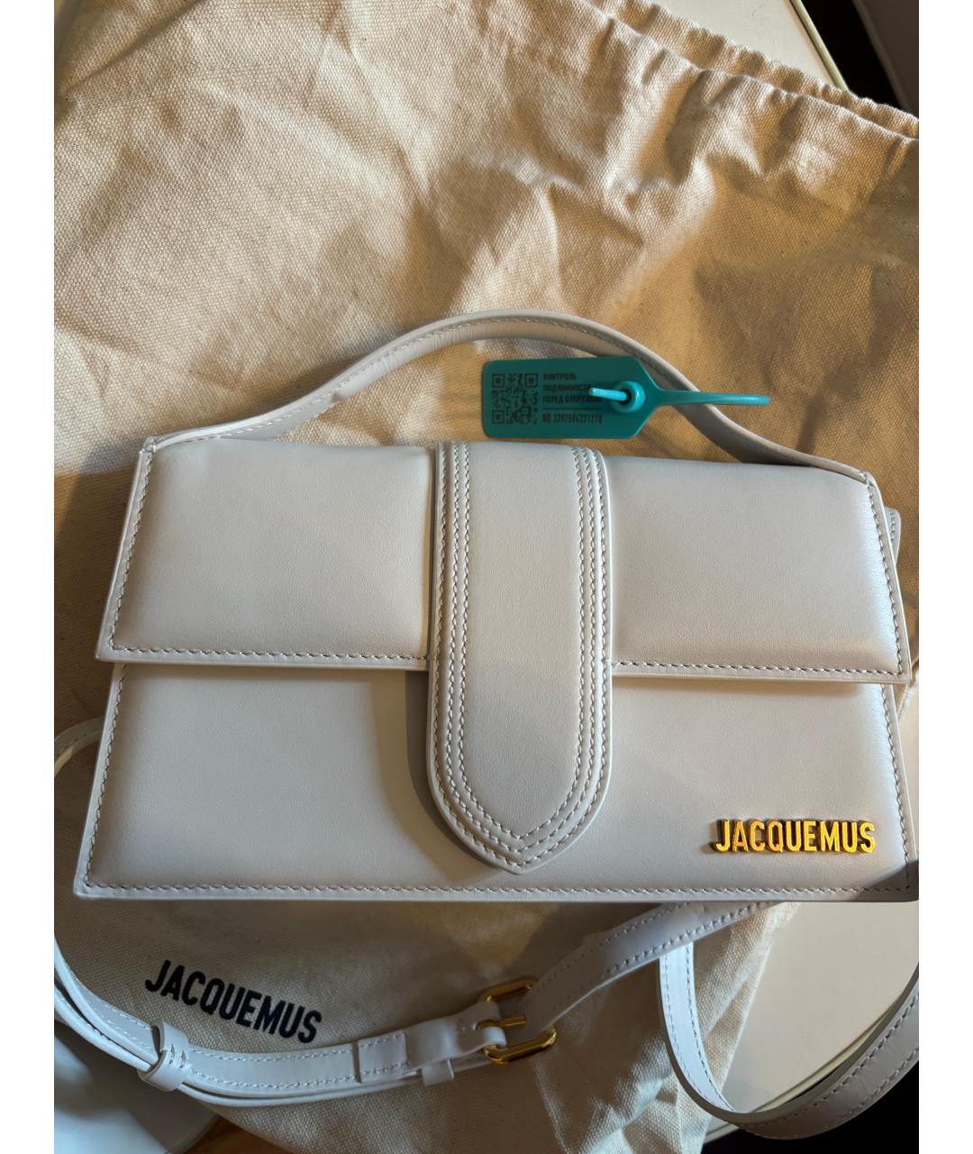 JACQUEMUS Белая кожаная сумка с короткими ручками, фото 6