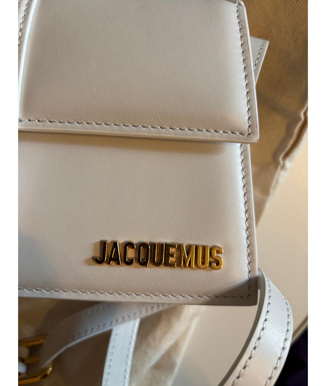 JACQUEMUS Белая кожаная сумка с короткими ручками, фото 2