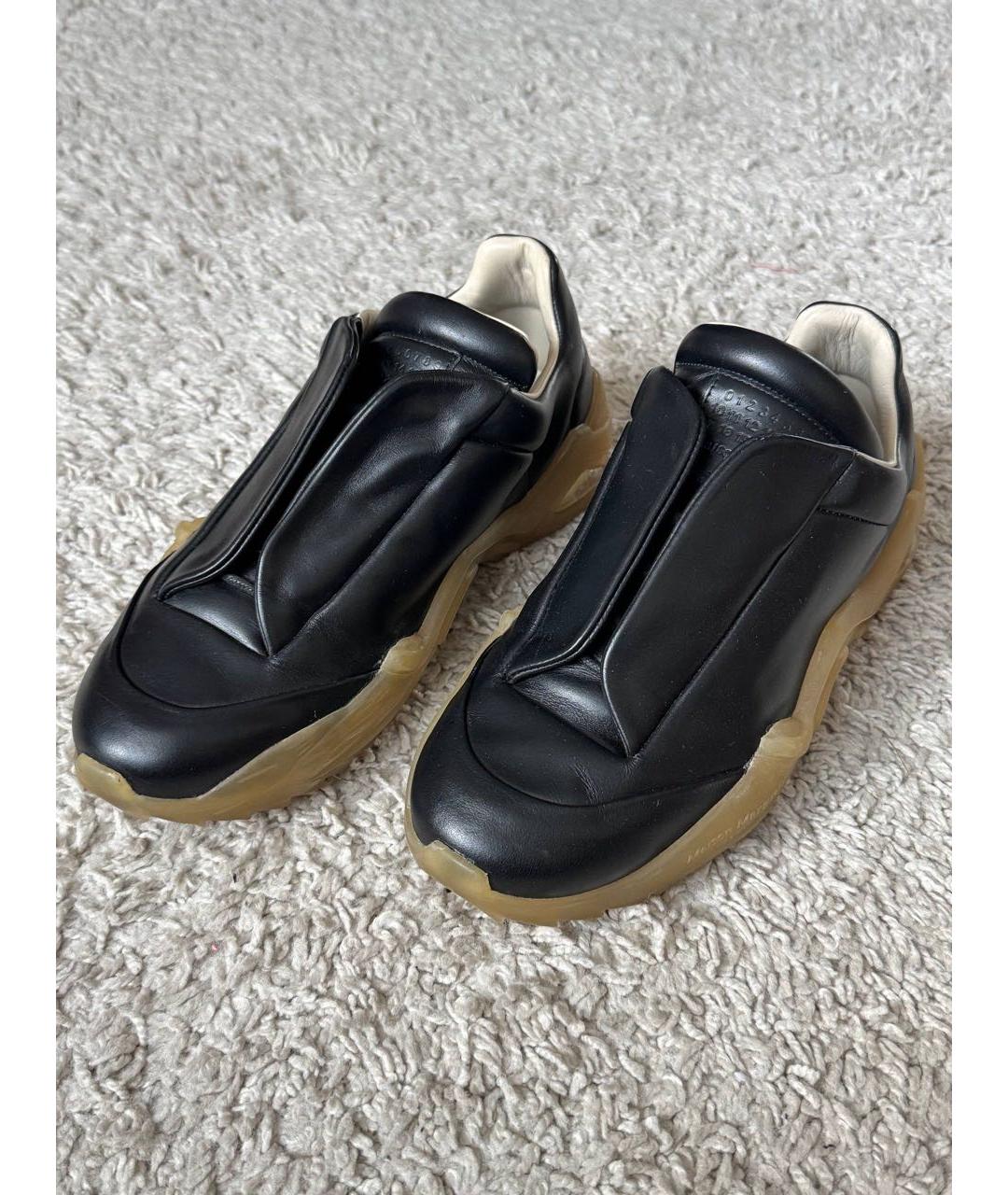 MAISON MARGIELA Черные кожаные низкие кроссовки / кеды, фото 2