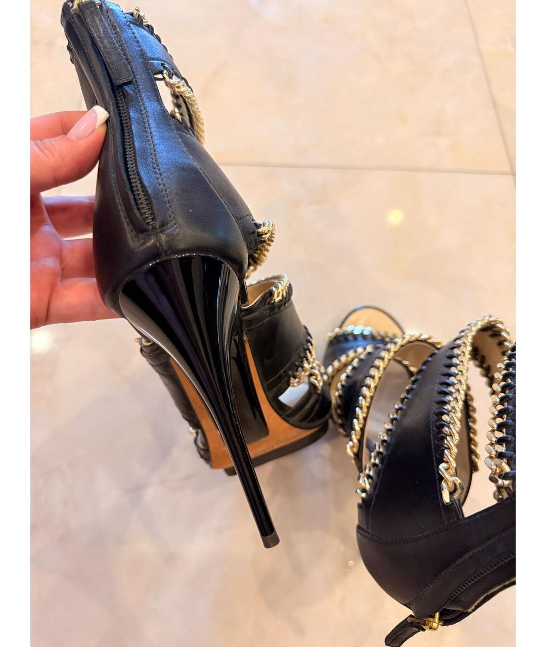 GIUSEPPE ZANOTTI DESIGN Черные кожаные босоножки, фото 7