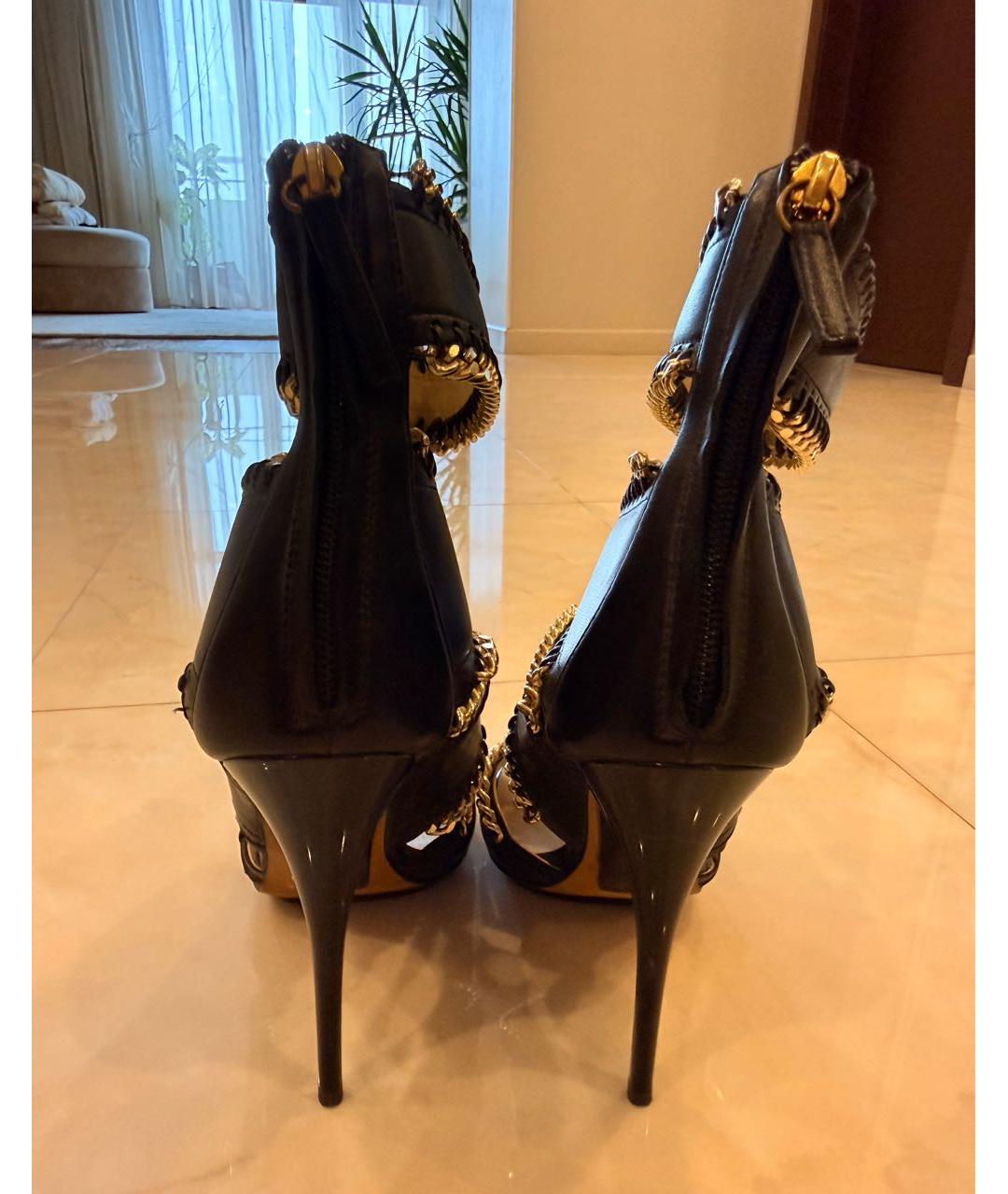 GIUSEPPE ZANOTTI DESIGN Черные кожаные босоножки, фото 4