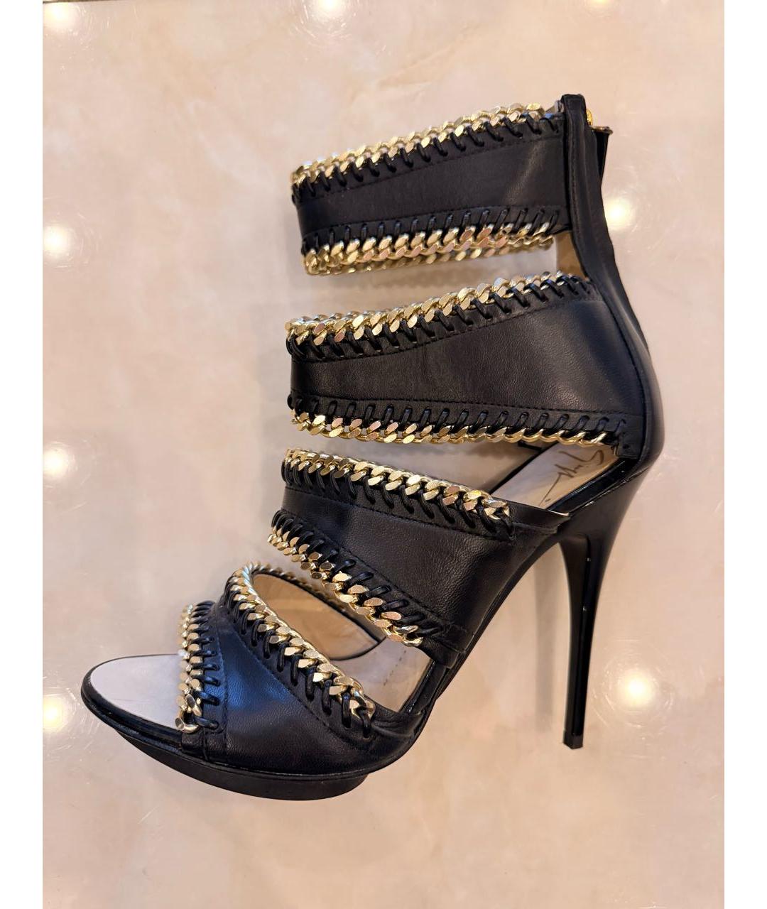 GIUSEPPE ZANOTTI DESIGN Черные кожаные босоножки, фото 8