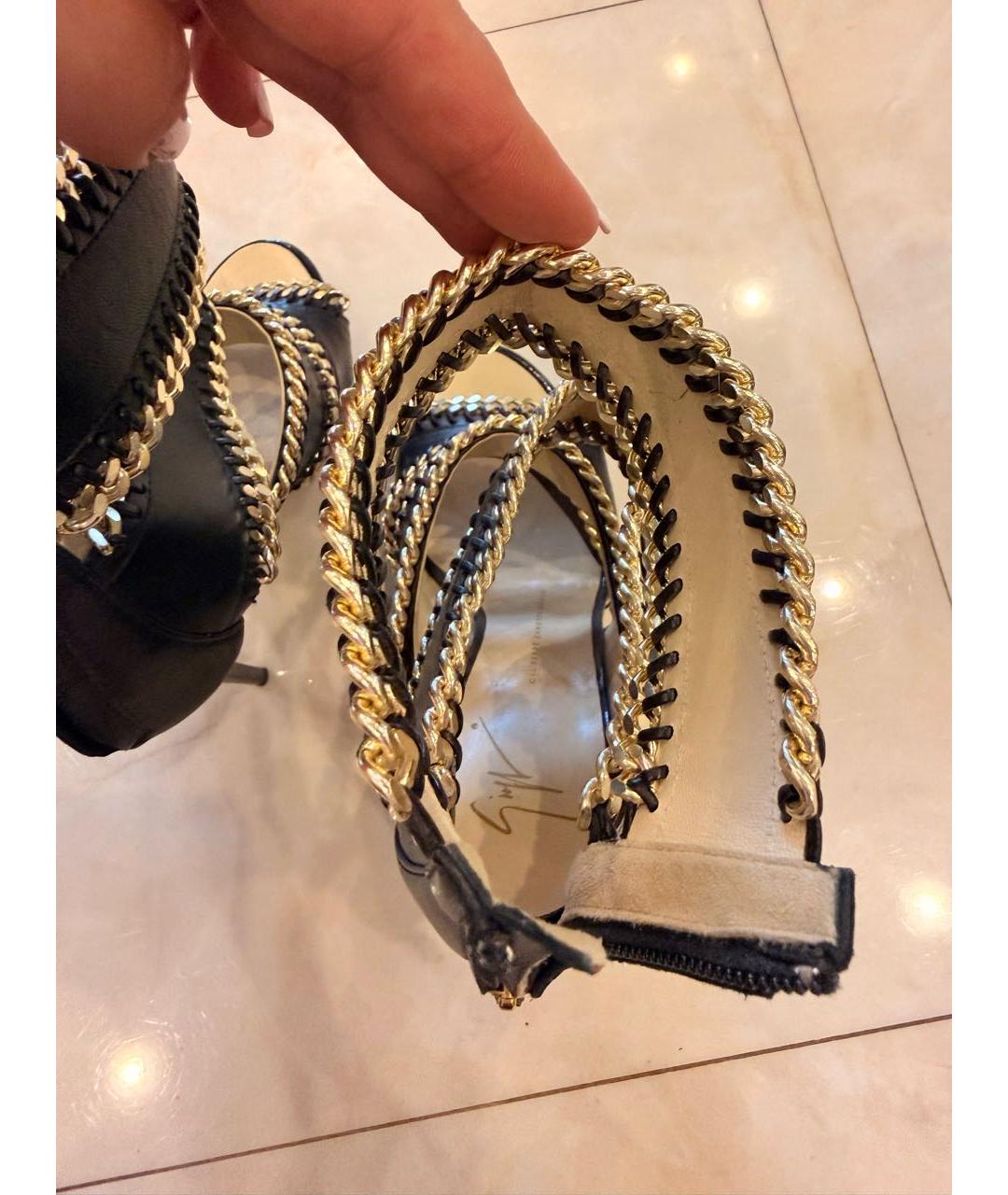 GIUSEPPE ZANOTTI DESIGN Черные кожаные босоножки, фото 5