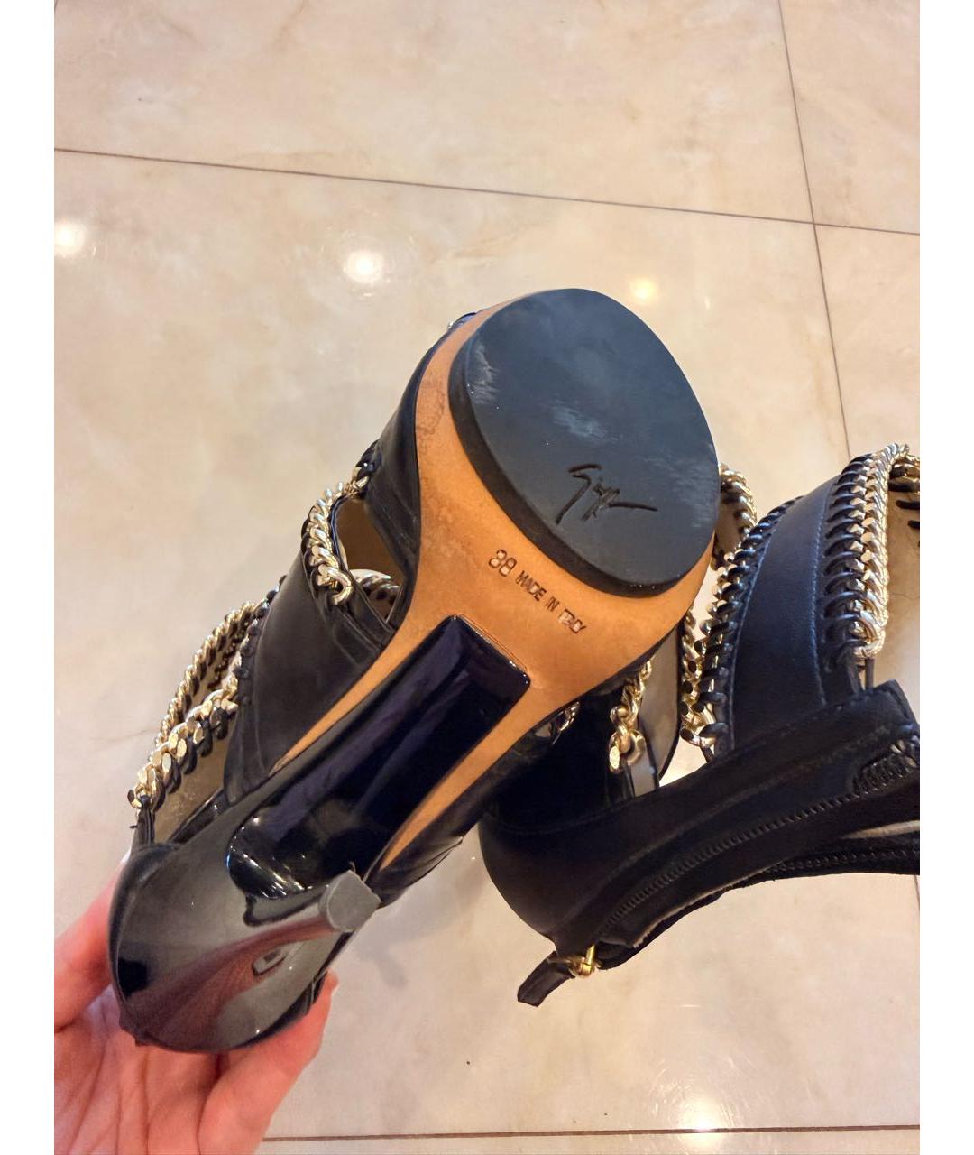 GIUSEPPE ZANOTTI DESIGN Черные кожаные босоножки, фото 6