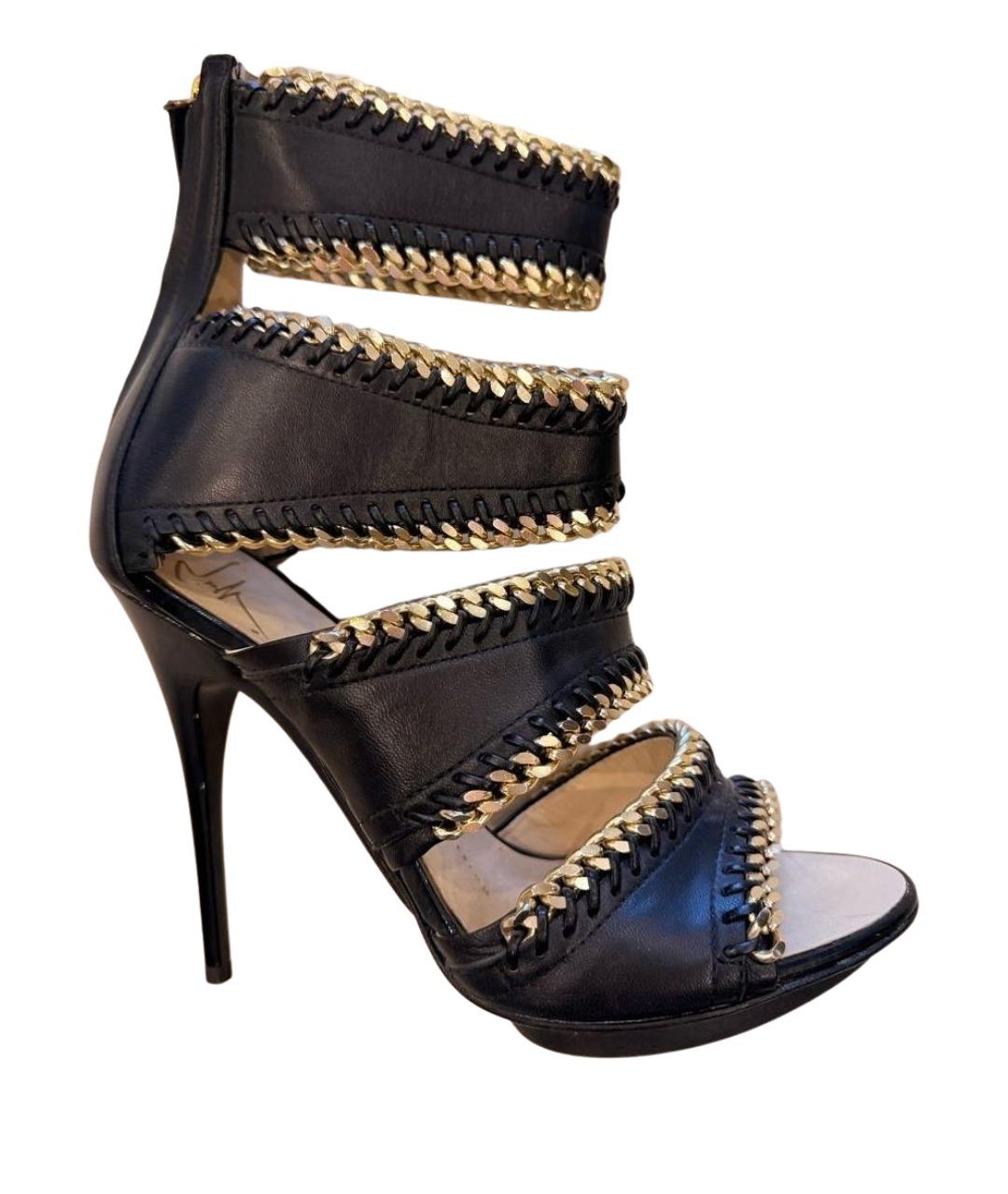 GIUSEPPE ZANOTTI DESIGN Черные кожаные босоножки, фото 1