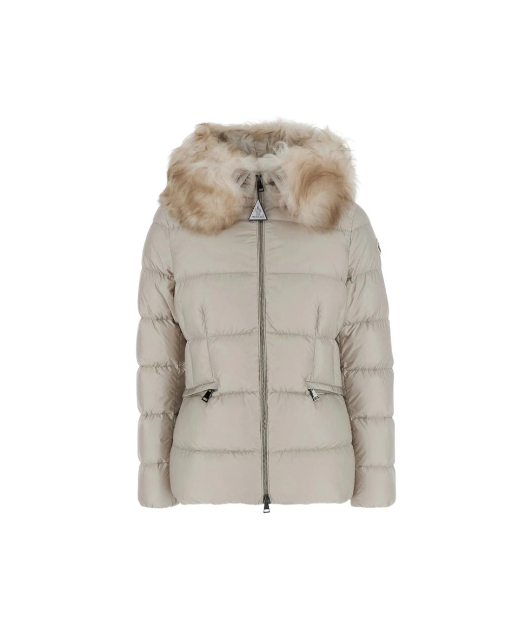 MONCLER Бежевый полиэстеровый пуховик, фото 1