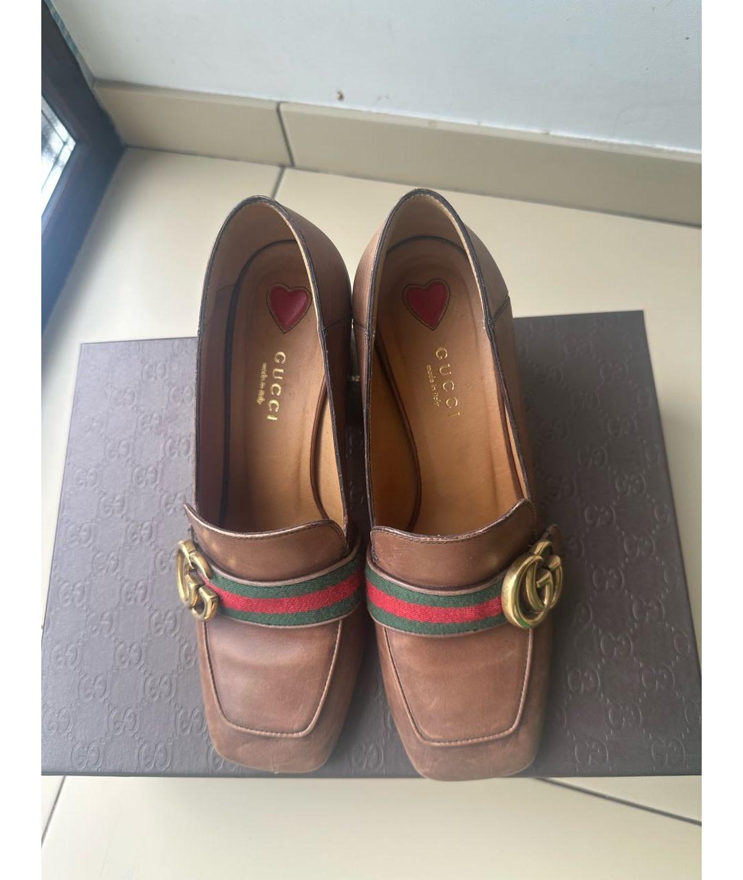 GUCCI Коричневые кожаные туфли, фото 3