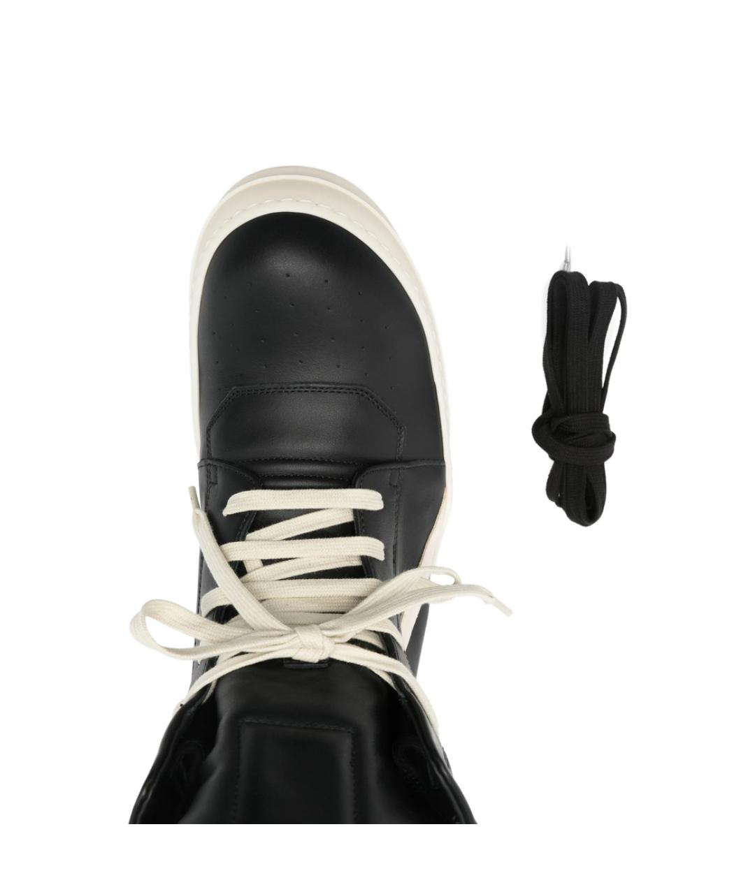 RICK OWENS Черные кожаные высокие кроссовки / кеды, фото 4
