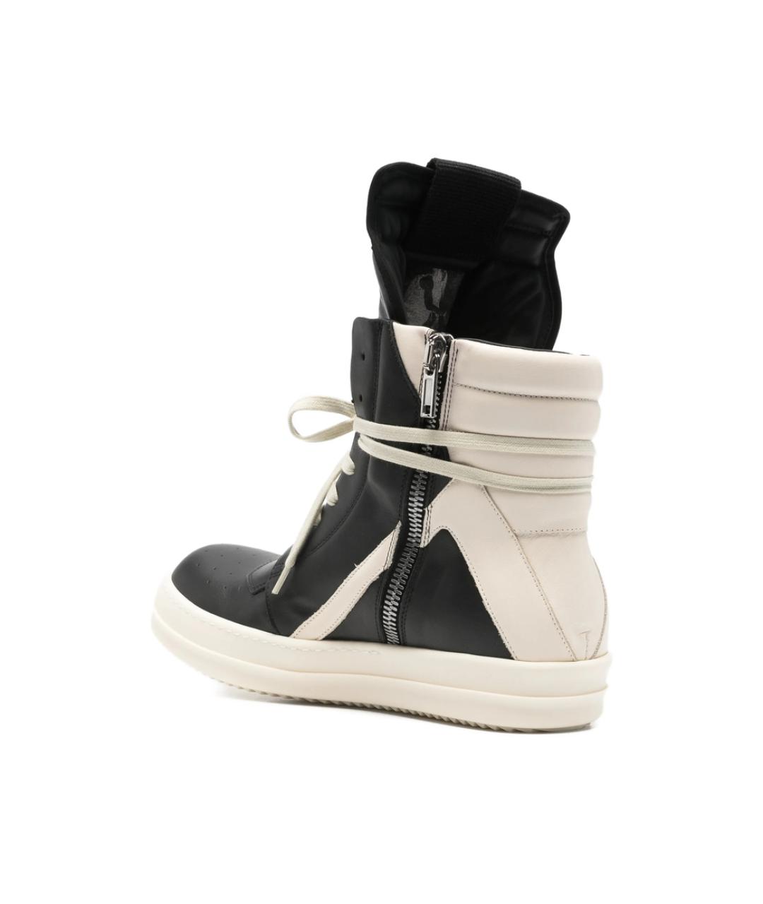 RICK OWENS Черные кожаные высокие кроссовки / кеды, фото 3