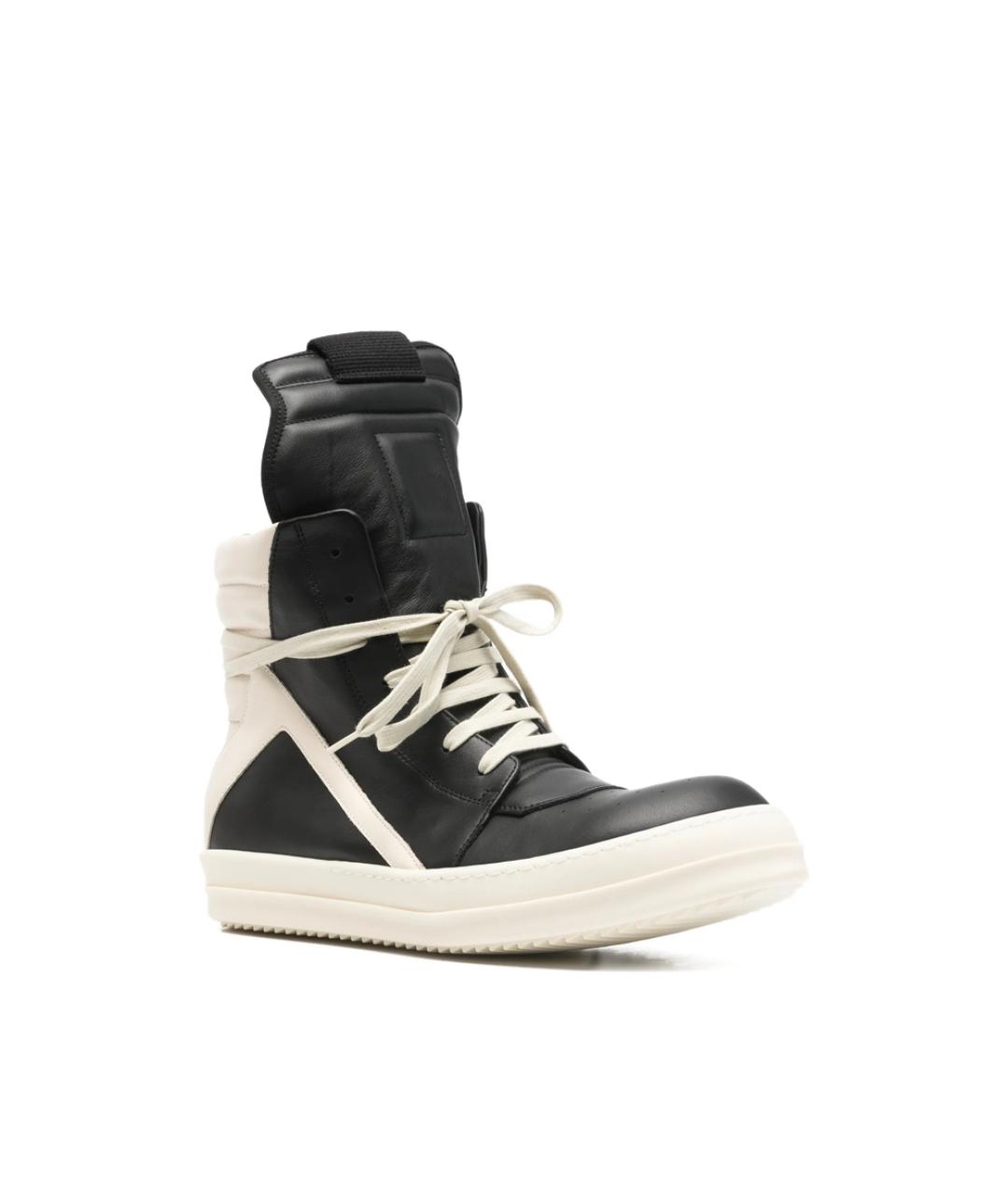 RICK OWENS Черные кожаные высокие кроссовки / кеды, фото 2