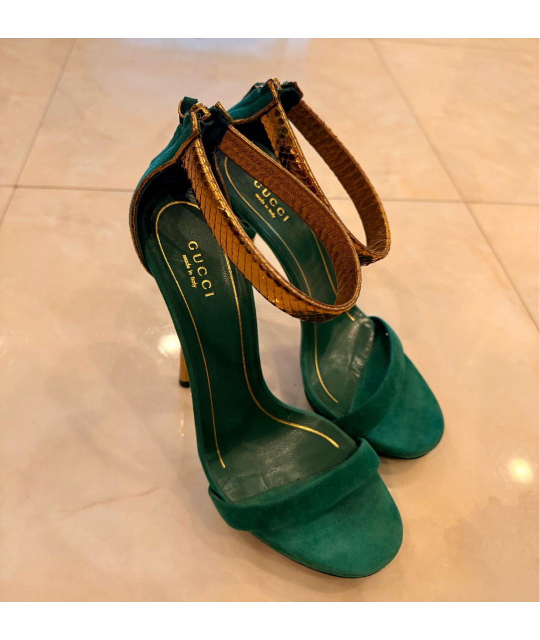 GUCCI Зеленые замшевые босоножки, фото 5