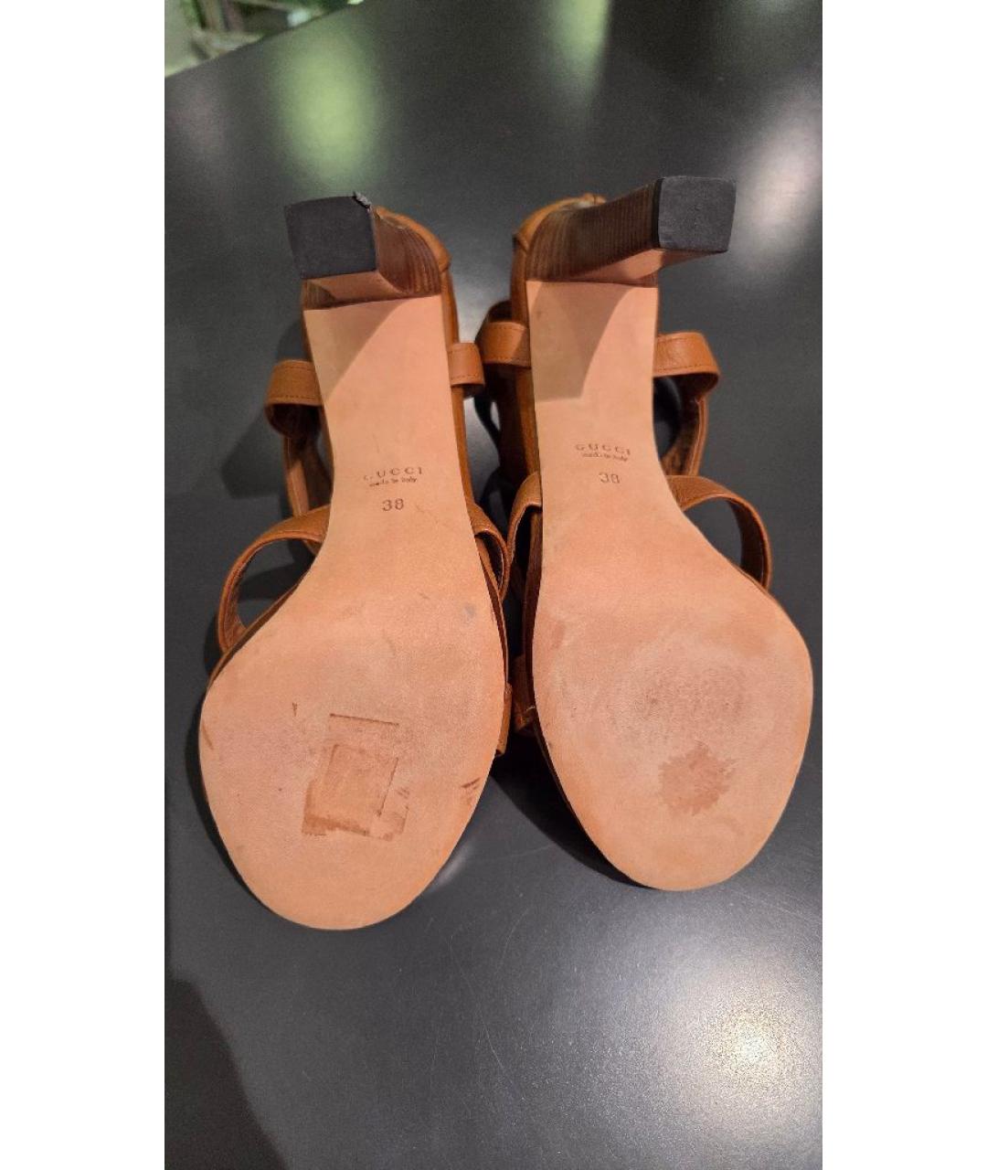 GUCCI Коричневые кожаные босоножки, фото 5