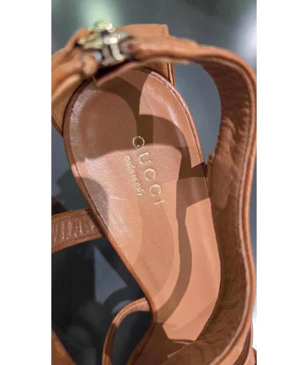 GUCCI Коричневые кожаные босоножки, фото 7