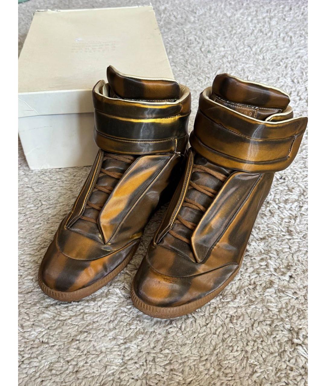 MAISON MARGIELA Коричневые кожаные высокие кроссовки / кеды, фото 2