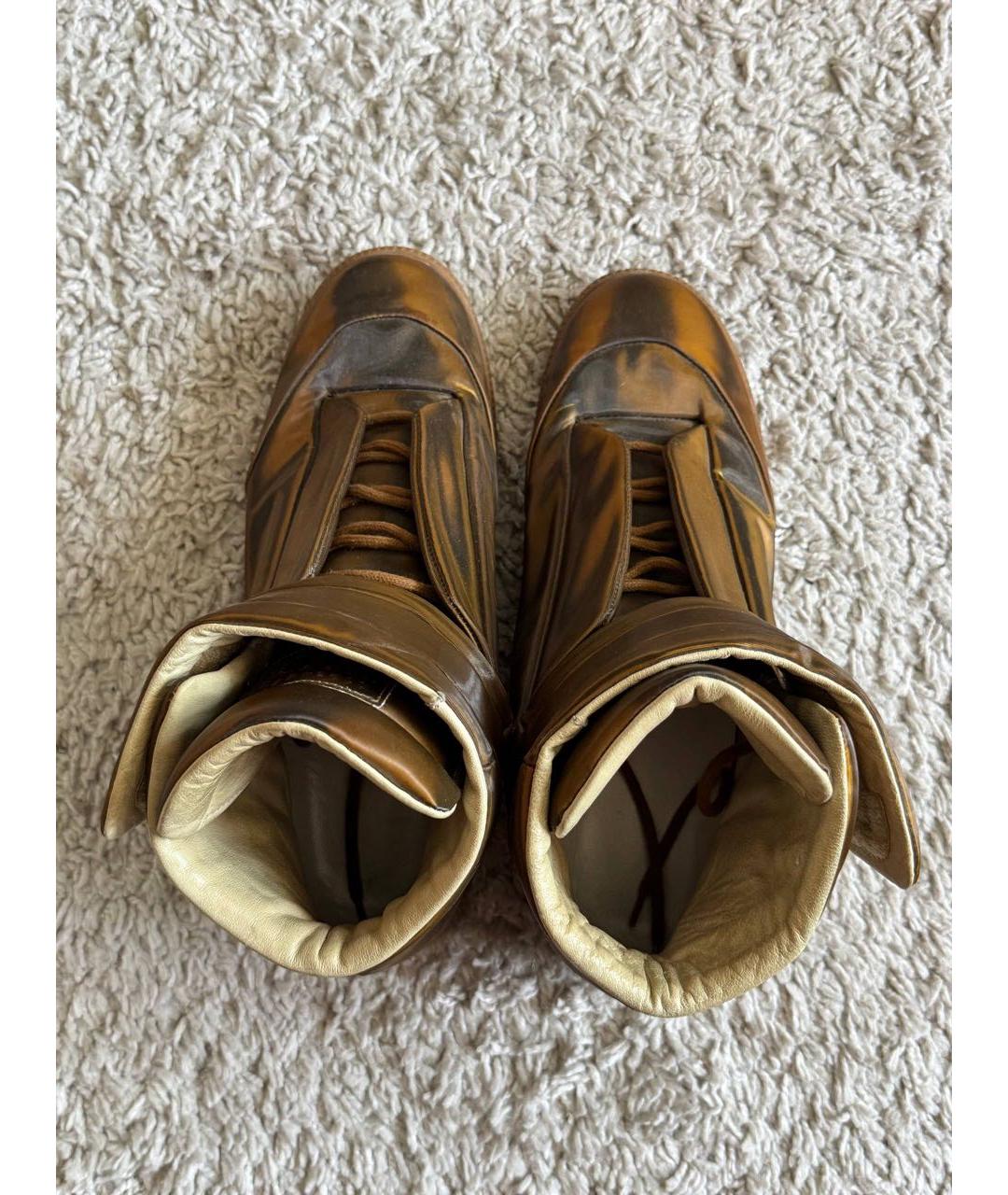 MAISON MARGIELA Коричневые кожаные высокие кроссовки / кеды, фото 3
