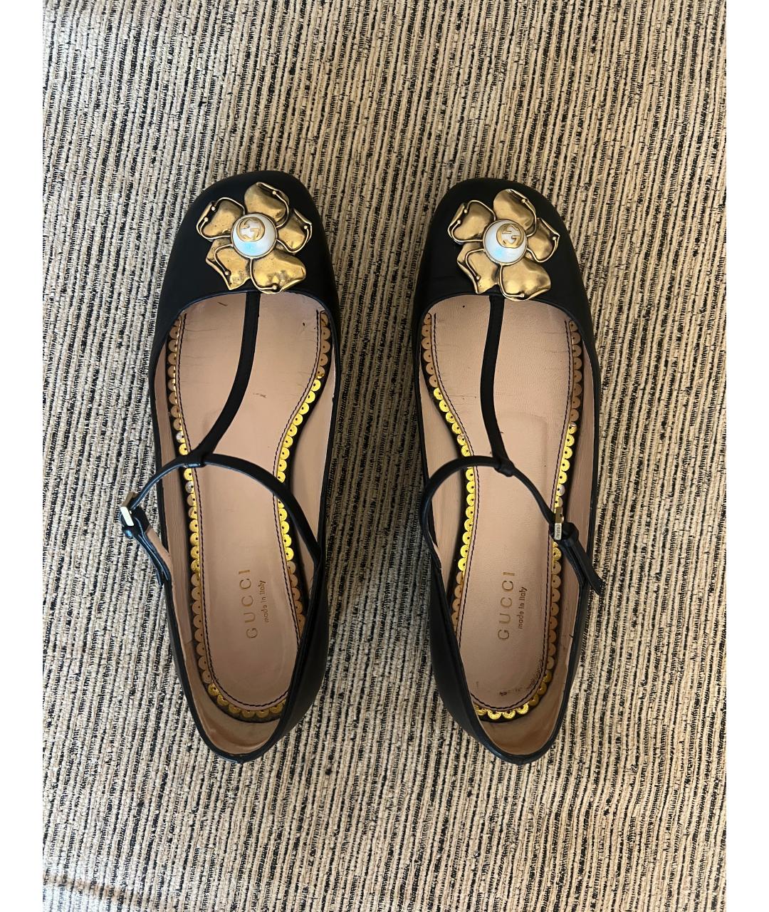 GUCCI Черные кожаные балетки, фото 2