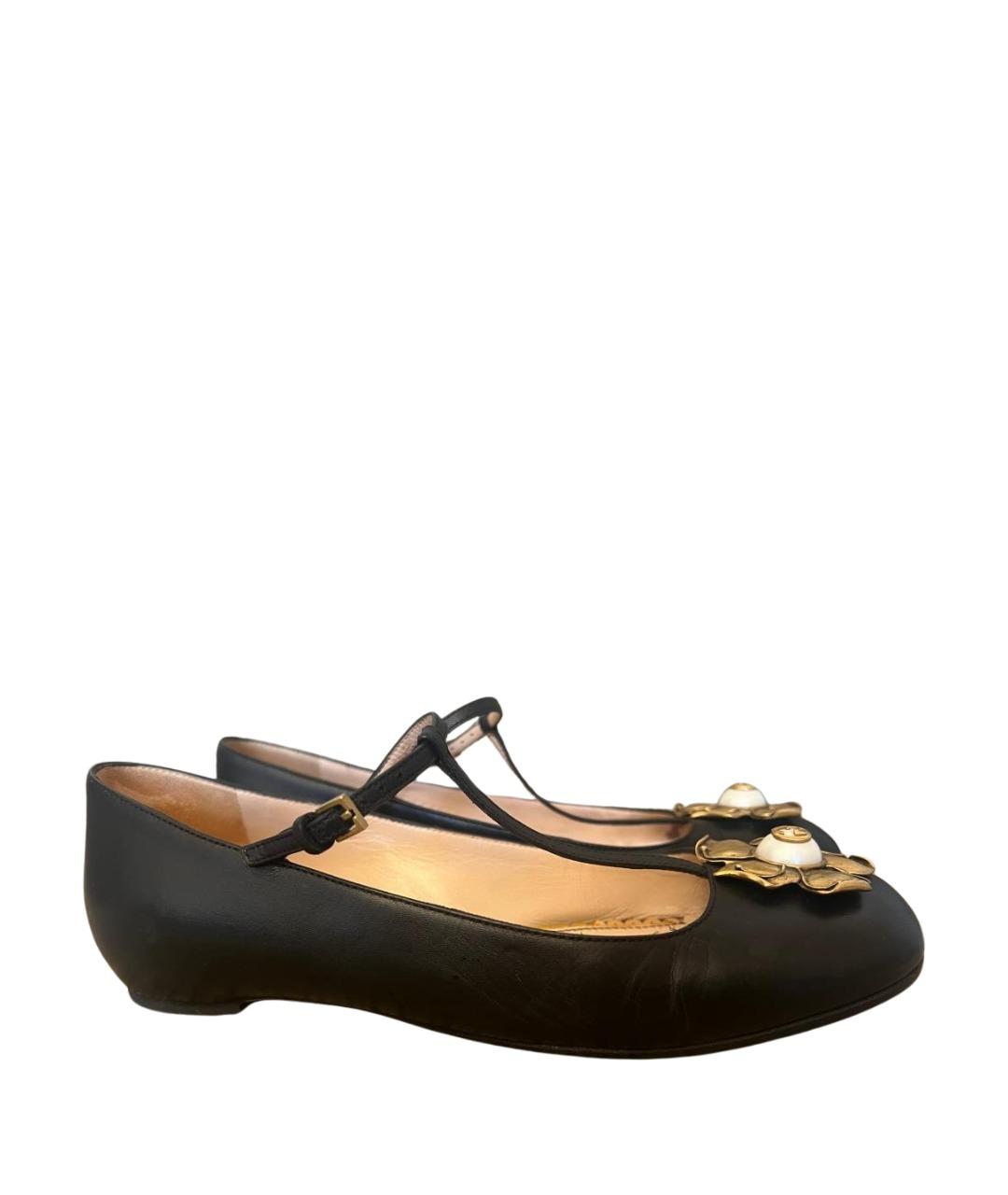 GUCCI Черные кожаные балетки, фото 1